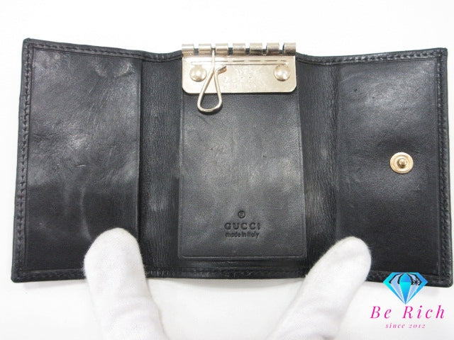 GUCCI 6連 キーケース 138093 GG マイクロ グッチ シマ レザー ブラック 黒 ロゴ キーホルダー アクセサリー 小物 【中古】【送料無料】 bc2249