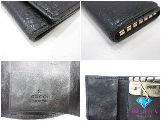 GUCCI 6連 キーケース 138093 GG マイクロ グッチ シマ レザー ブラック 黒 ロゴ キーホルダー アクセサリー 小物 【中古】【送料無料】 bc2249
