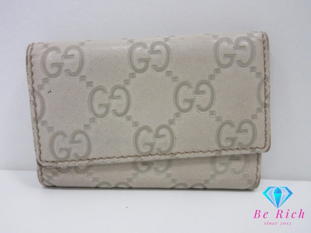 GUCCI 6連 キーケース 138093 GG マイクロ グッチ シマ レザー アイボリー 白 ロゴ キーホルダー アクセサリー 小物 【中古】【送料無料】 bc2250