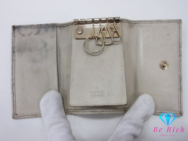 GUCCI 6連 キーケース 138093 GG マイクロ グッチ シマ レザー アイボリー 白 ロゴ キーホルダー アクセサリー 小物 【中古】【送料無料】 bc2250