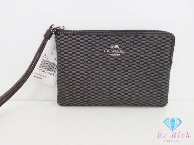 コーチ COACH ジャガード リストレット ポーチ F13311 ナイロン レザー コーナー ジップ リストレット ブラック グレー ロゴ アクセサリー 小物 【中古】【送料無料】 bc2282