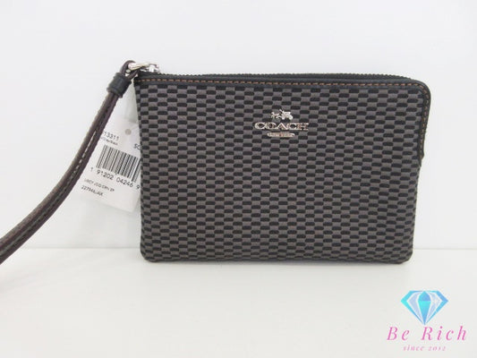 コーチ COACH ジャガード リストレット ポーチ F13311 ナイロン レザー コーナー ジップ リストレット ブラック グレー ロゴ アクセサリー 小物 【中古】【送料無料】 bc2282
