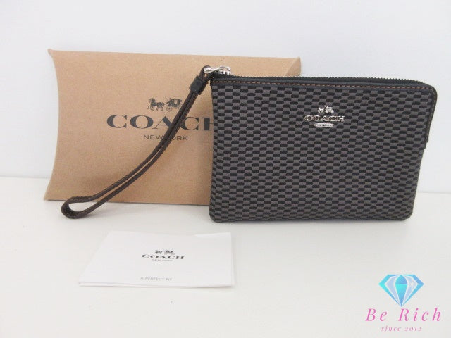 コーチ COACH ジャガード リストレット ポーチ F13311 ナイロン レザー コーナー ジップ リストレット ブラック グレー ロゴ アクセサリー 小物 【中古】【送料無料】 bc2282