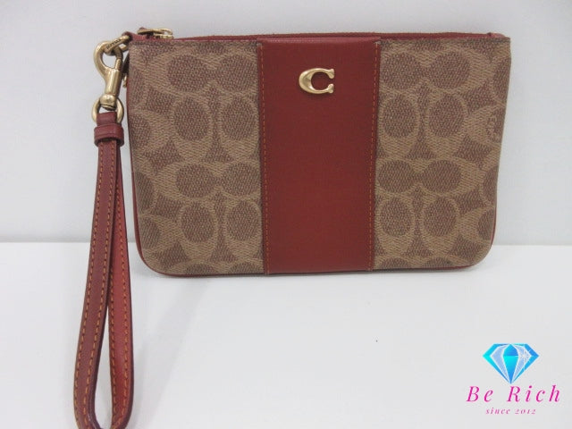 コーチ COACH スモール リストレット シグネチャー キャンバス マルチ ポーチ CI189 茶 ブラウン PVC レザー ロゴ アクセサリー メイク 小物 【中古】【送料無料】 bc2304
