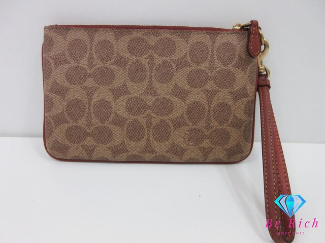 コーチ COACH スモール リストレット シグネチャー キャンバス マルチ ポーチ CI189 茶 ブラウン PVC レザー ロゴ アクセサリー メイク 小物 【中古】【送料無料】 bc2304