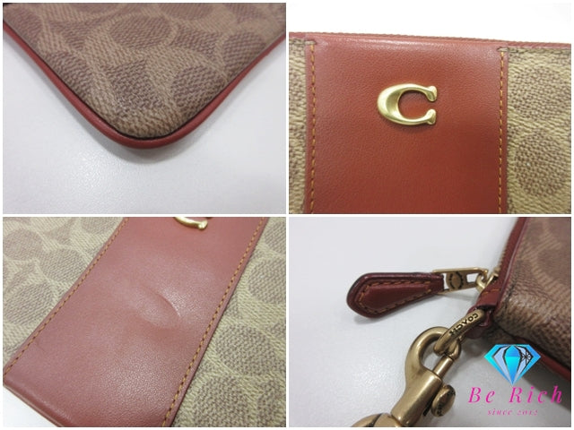 コーチ COACH スモール リストレット シグネチャー キャンバス マルチ ポーチ CI189 茶 ブラウン PVC レザー ロゴ アクセサリー メイク 小物 【中古】【送料無料】 bc2304