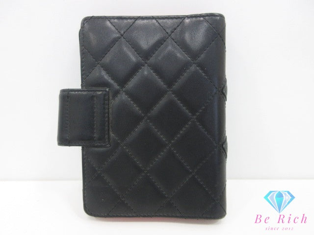 シャネル CHANEL カンボン 手帳 カバー ラムスキン レザー 黒 ブラック ココマーク CC ロゴ 6穴 システム スケジュール 文具 小物 【中古】【送料無料】 bc2356