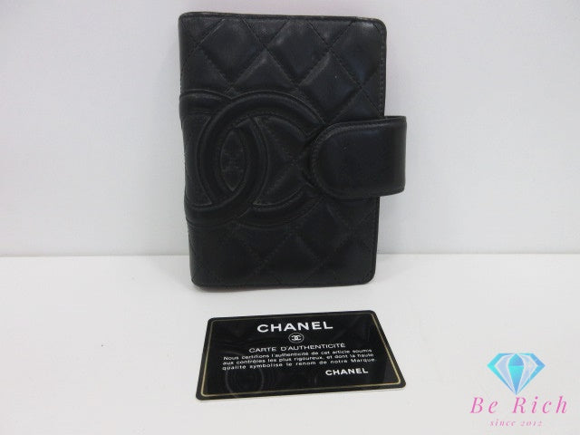 シャネル CHANEL カンボン 手帳 カバー ラムスキン レザー 黒 ブラック ココマーク CC ロゴ 6穴 システム スケジュール 文具 小物 【中古】【送料無料】 bc2356