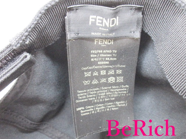 フェンディ FENDI キャップ FXQ768 黒 ブラック 綿 コットン 58cm ロゴ 帽子 小物 【中古】【送料無料】 bh2152