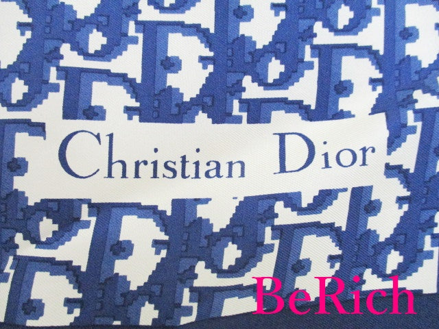 クリスチャン ディオール Christian Dior スカーフ ブルー 青 白 ロゴ
