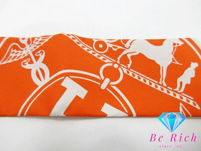 美品 エルメス HERMES ツイリー スカーフ EX-Libris エクスリブリスの紙吹雪 062494S シルク 絹 アイボリー オレンジ ストール 巻物 小物 【中古】【送料無料】 bh2353