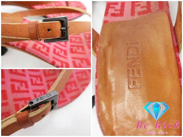 フェンディ FENDI レディース ローヒール サンダル トング 361/2 23.5cm相当 ズッカ ズッキーノ ロゴ キャンバス レザー ビーチサンダル ミュール 靴 婦人 【中古】【送料無料】bh2438