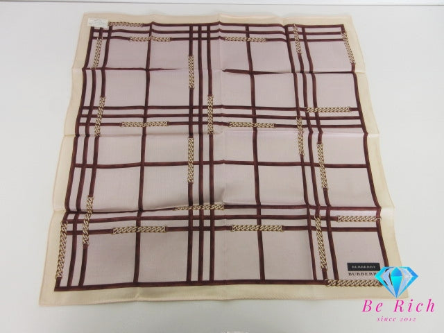 バーバリー BURBERRY ハンカチ チェック柄 アイボリー ブラウン 茶 マルチ ロゴ コットン 綿 小物  【中古】【送料無料】 bh2614
