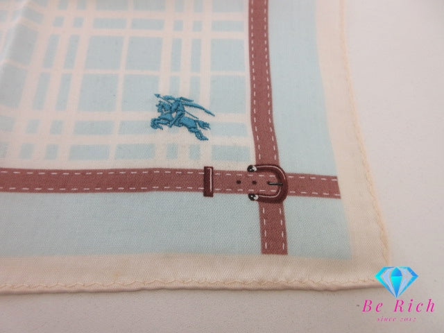 バーバリー BURBERRY ハンカチ チェック柄 アイボリー ライトブルー 水色 マルチ ロゴ コットン 綿 小物  【中古】【送料無料】 bh2615