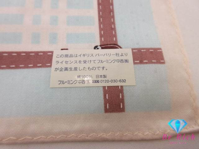 バーバリー BURBERRY ハンカチ チェック柄 アイボリー ライトブルー 水色 マルチ ロゴ コットン 綿 小物  【中古】【送料無料】 bh2615