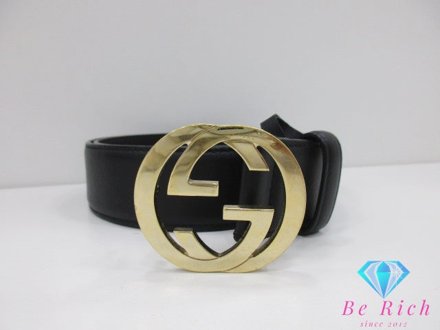 グッチ GUCCI メンズ ベルト 370543 インター ロッキング G バックル GG レザー ブラック 黒 ゴールド 金具 ロゴ ダブル アイコン 小物 紳士 【中古】【送料無料】 bh2642