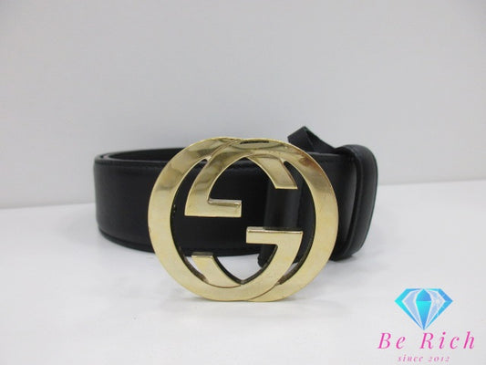 グッチ GUCCI メンズ ベルト 370543 インター ロッキング G バックル GG レザー ブラック 黒 ゴールド 金具 ロゴ ダブル アイコン 小物 紳士 【中古】【送料無料】 bh2642