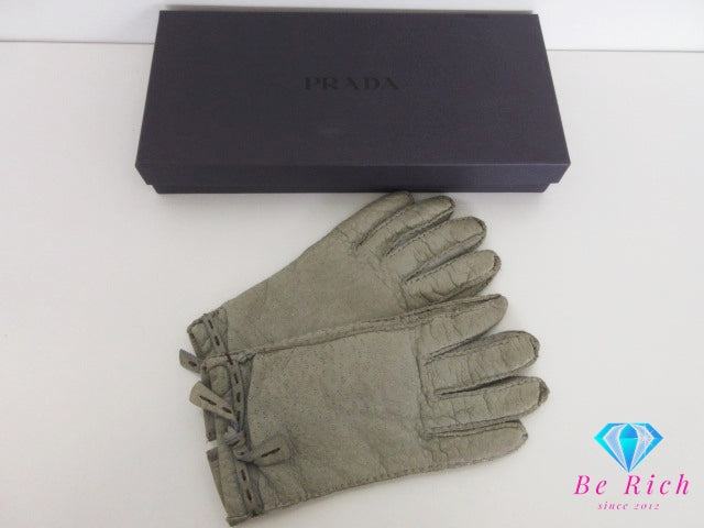プラダ PRADA 手袋 グローブ グリーン系 レザー カシミア 冬物 レディース ファッション 小物 【中古】【送料無料】 bh2656