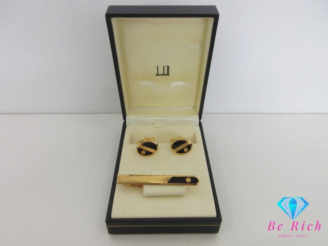ダンヒル dunhill ネクタイピン カフス セット ブラック 黒 ゴールド メッキ ロゴ タイピン カフリンクス ビジネス スーツ 小物 【中古】【送料無料】bh2661