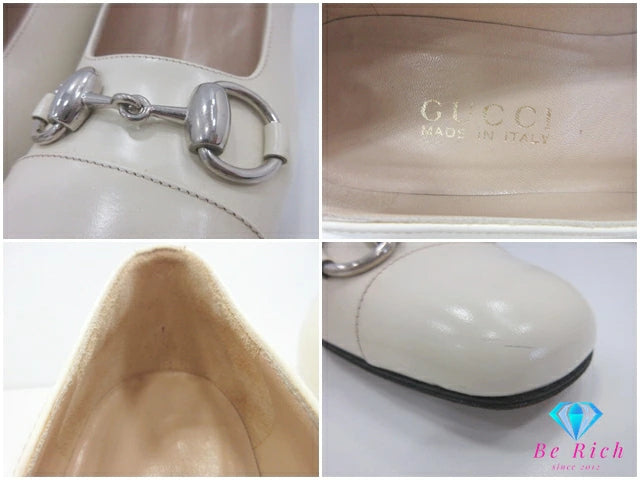グッチ ホースビット スクエアトゥ パンプス 36 1/2C アイボリー シルバー 金具 レザー 靴 ヒール GUCCI 【中古】【送料無料】bh2669