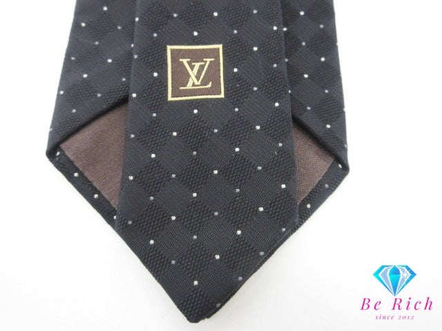 ルイ ヴィトン LOUIS VUITTON ドット柄 ネクタイ ブラック 系 黒 シルク 絹 ロゴ 総柄 ビジネス スーツ 小物  【中古】【送料無料】 bh2678