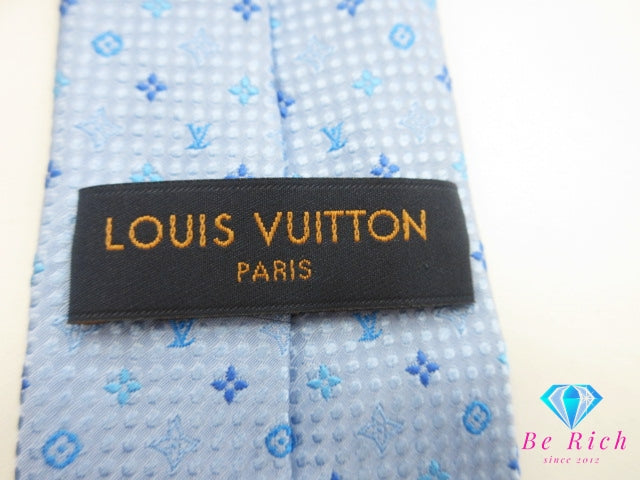ルイ ヴィトン LOUIS VUITTON モノグラム 柄 ネクタイ ライトブルー 水色 シルク 絹 ロゴ 総柄 ビジネス スーツ 小物  【中古】【送料無料】 bh2680
