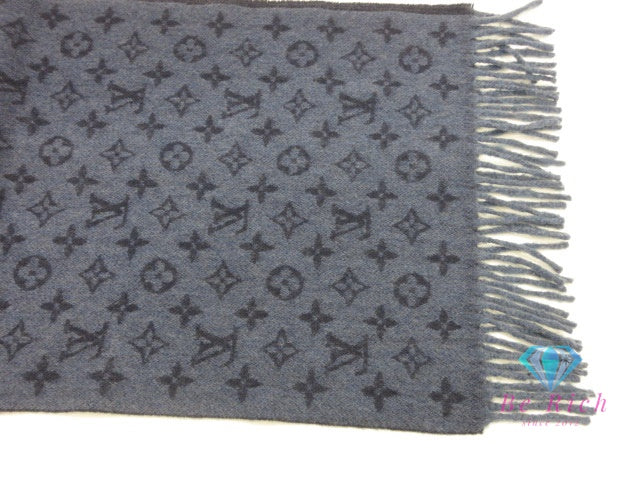 ルイ ヴィトン LOUIS VUITTON エシャルプ モノグラム グラディエント M70257 マフラー ブルー マリーヌ ウール シルク ストール フリンジ 小物  【中古】【送料無料】bh2684