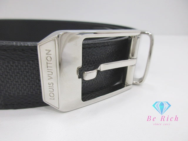 ルイ ヴィトン LOUIS VUITTON ダミエ グラフィット サンチュール シアトル メンズ ベルト 30ｍｍ M6834 90/36 黒 ブラック シルバー 金具 PVC レザー 【中古】【送料無料】 bh2737