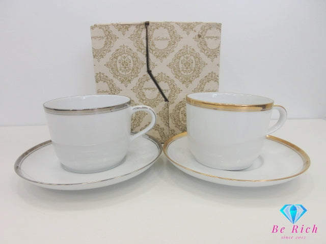 ノリタケ NORITAKE カップ & ソーサー 2客 セット ホワイト 白 ゴールド シルバー ペア 陶器 コップ 皿 食器 テーブル ウェア  製陶 【中古】【送料無料】 bh2760