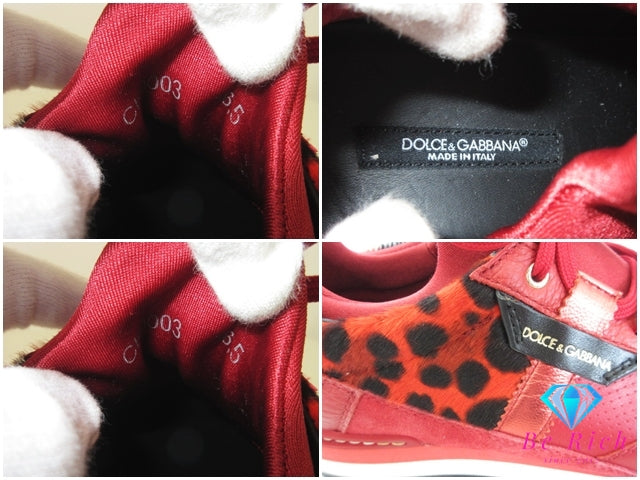 ドルチェ アンド ガッバーナ Dolce & Gabbana ローカット スニーカー ヒョウ柄 レオパード 赤 レッド 36.5 23.5cm レザー ハラコ スエード レディース 靴 シューズ【中古】【送料無料】bh2761