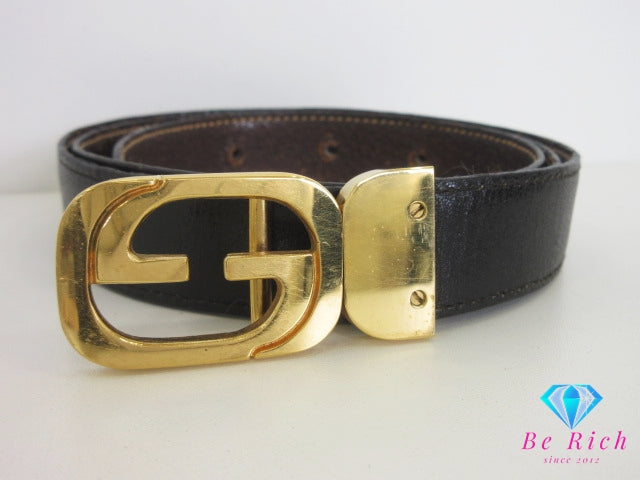 グッチ GUCCI メンズ ベルト 11523 GG メンズ ベルト レザー 黒 ブラック ゴールド 金具 ロゴ 小物 紳士 【中古】【送料無料】 bh2764
