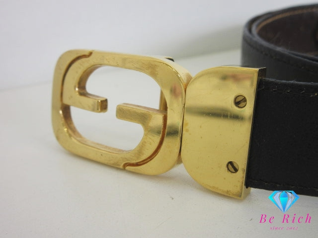 グッチ GUCCI メンズ ベルト 11523 GG メンズ ベルト レザー 黒 ブラック ゴールド 金具 ロゴ 小物 紳士 【中古】【送料無料】 bh2764