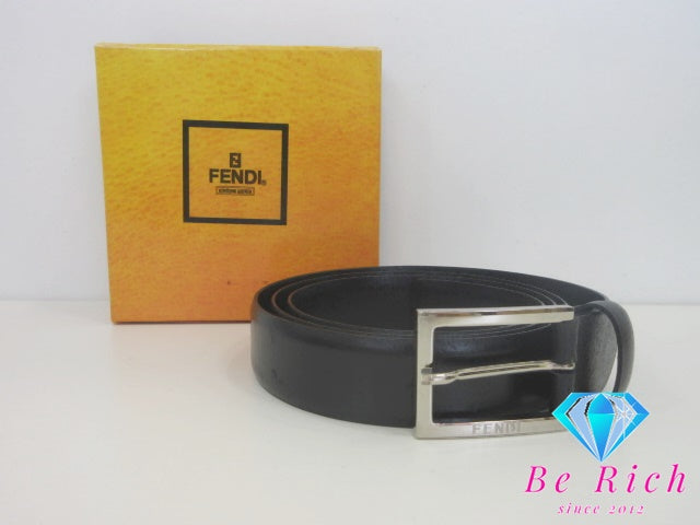 フェンディ FENDI メンズ ベルト 110/125 ブラック 黒 レザー トップ式 シルバー バックル ズッカ F ロゴ 小物 紳士 【中古】【送料無料】 bh2803