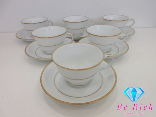 ノリタケ NORITAKE ティー カップ & ソーサー 6客 セット ホワイト 白 ゴールド 陶器 コップ 皿 紅茶 食器 テーブル ウェア  製陶 【中古】【送料無料】 bh2813