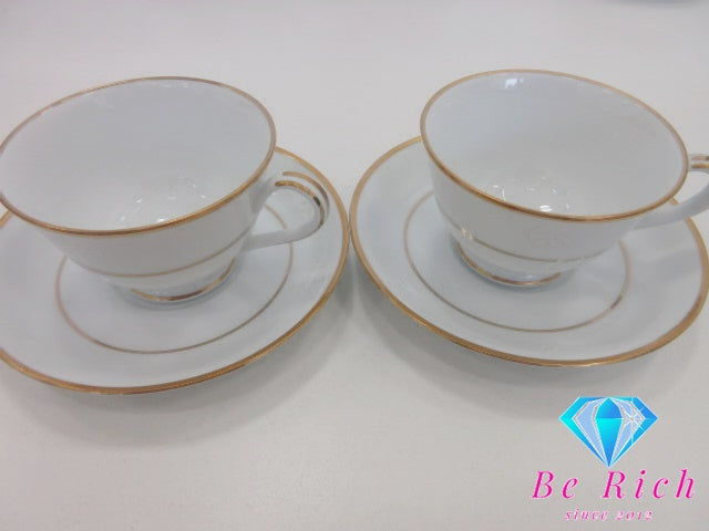 ノリタケ NORITAKE ティー カップ & ソーサー 6客 セット ホワイト 白 ゴールド 陶器 コップ 皿 紅茶 食器 テーブル ウェア  製陶 【中古】【送料無料】 bh2813