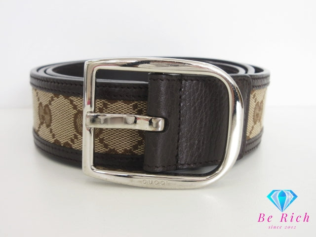グッチ GUCCI メンズ ベルト 449716 GG メンズ ベルト レザー 茶 ブラウン ベージュ シルバー 金具 ロゴ 小物 紳士 【中古】【送料無料】 bh2851