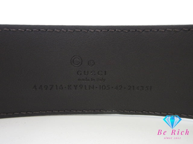 グッチ GUCCI メンズ ベルト 449716 GG メンズ ベルト レザー 茶 ブラウン ベージュ シルバー 金具 ロゴ 小物 紳士 【中古】【送料無料】 bh2851