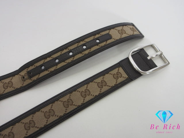 グッチ GUCCI メンズ ベルト 449716 GG メンズ ベルト レザー 茶 ブラウン ベージュ シルバー 金具 ロゴ 小物 紳士 【中古】【送料無料】 bh2851