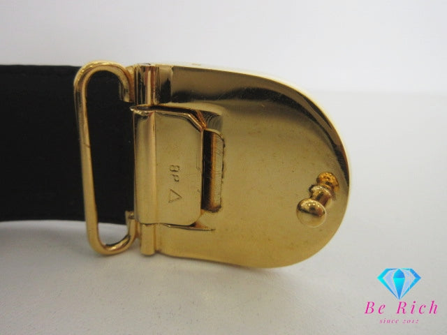ダンヒル dunhill メンズ ベルト レザー ブラック 黒 ゴールド 金具 トップ式 バックル ロゴ 小物 紳士 【中古】【送料無料】 bh2863