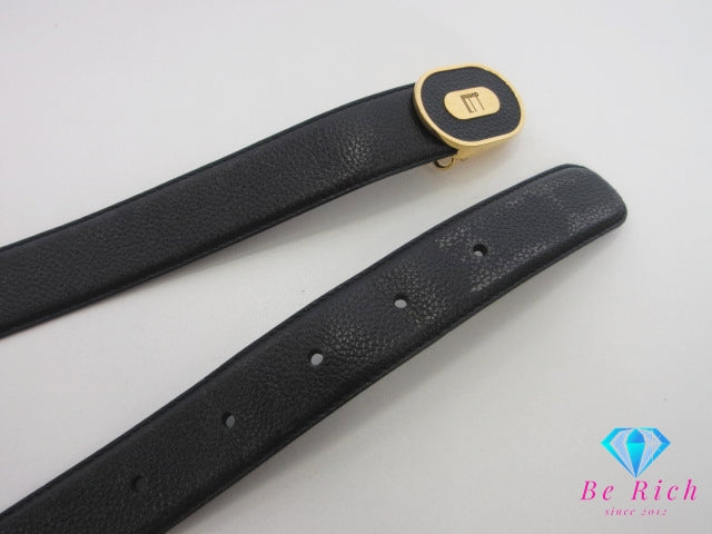 ダンヒル dunhill メンズ ベルト レザー ブラック 黒 ゴールド 金具 トップ式 バックル ロゴ 小物 紳士 【中古】【送料無料】 bh2863