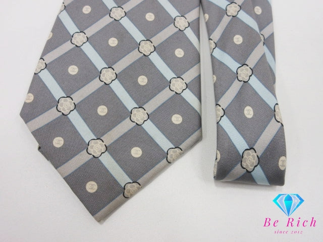 シャネル CHANEL ネクタイ 総柄 ココマーク ロゴ グレー系 シルク 絹 ビジネス スーツ ファッション 小物 紳士 メンズ 【中古】【送料無料】 bh2889