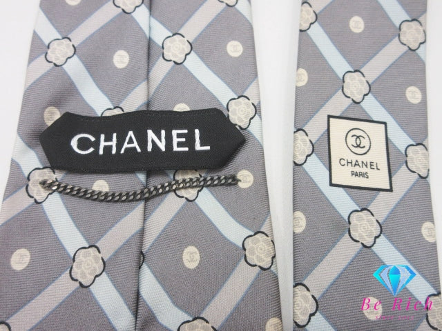 シャネル CHANEL ネクタイ 総柄 ココマーク ロゴ グレー系 シルク 絹 ビジネス スーツ ファッション 小物 紳士 メンズ 【中古】【送料無料】 bh2889