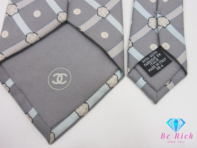 シャネル CHANEL ネクタイ 総柄 ココマーク ロゴ グレー系 シルク 絹 ビジネス スーツ ファッション 小物 紳士 メンズ 【中古】【送料無料】 bh2889