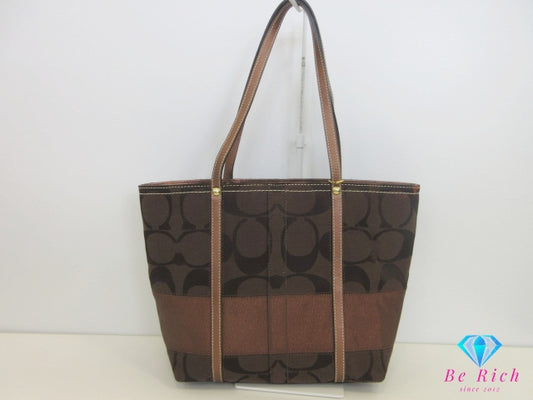 コーチ COACH トートバッグ  11098  シグネチャー ブラウン 茶 キャンバス レザー ロゴ ハンドバッグ 鞄 手提げ【中古】【送料無料】 bk10005