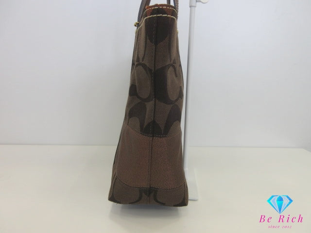 コーチ COACH トートバッグ  11098  シグネチャー ブラウン 茶 キャンバス レザー ロゴ ハンドバッグ 鞄 手提げ【中古】【送料無料】 bk10005