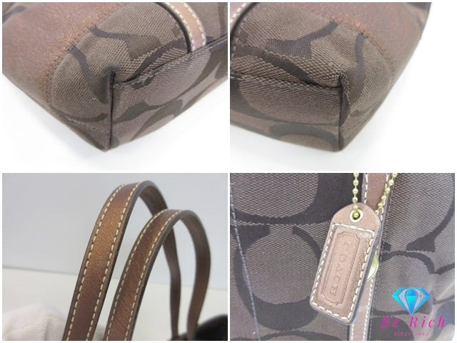 コーチ COACH トートバッグ  11098  シグネチャー ブラウン 茶 キャンバス レザー ロゴ ハンドバッグ 鞄 手提げ【中古】【送料無料】 bk10005