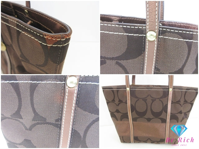 コーチ COACH トートバッグ  11098  シグネチャー ブラウン 茶 キャンバス レザー ロゴ ハンドバッグ 鞄 手提げ【中古】【送料無料】 bk10005