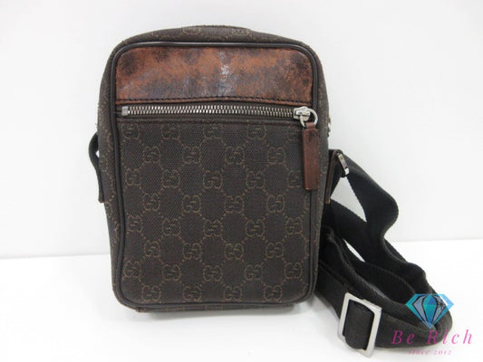 グッチ GUCCI ショルダーバッグ 101680 GG 茶 ブラウン キャンバス レザー ロゴ 肩掛け 斜め掛け クロスボディ 鞄 【中古】【送料無料】bk10025