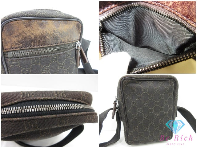 グッチ GUCCI ショルダーバッグ 101680 GG 茶 ブラウン キャンバス レザー ロゴ 肩掛け 斜め掛け クロスボディ 鞄 【中古】【送料無料】bk10025