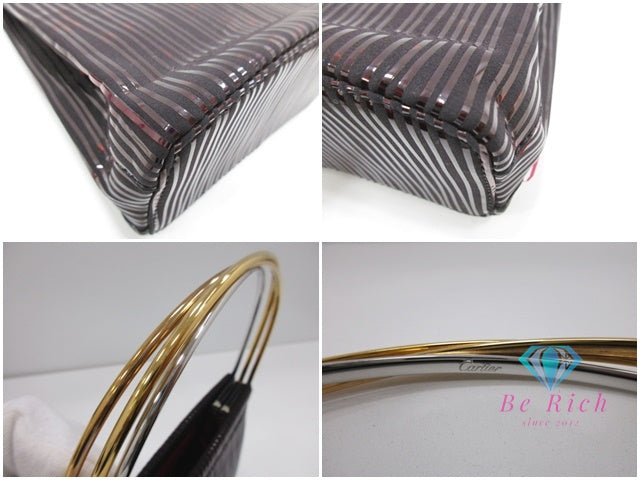 カルティエ Cartier トリニティ ストライプ ハンドバッグ パーティーバッグ ボルドー ナイロン レザー パテント ロゴ 鞄 【中古】【送料無料】 bk10041